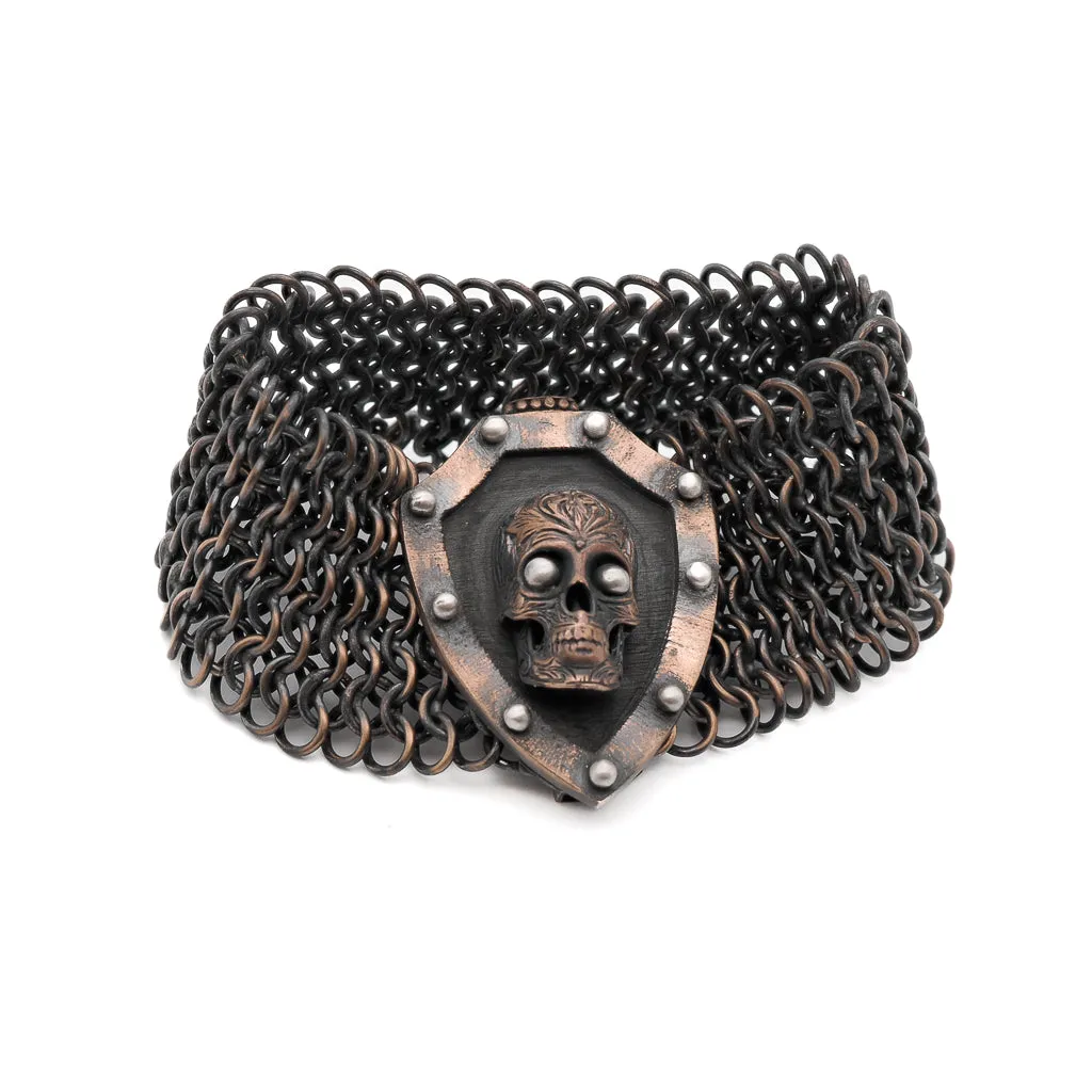 Handmade Bronze Braided Brave Men Skull Bracelet