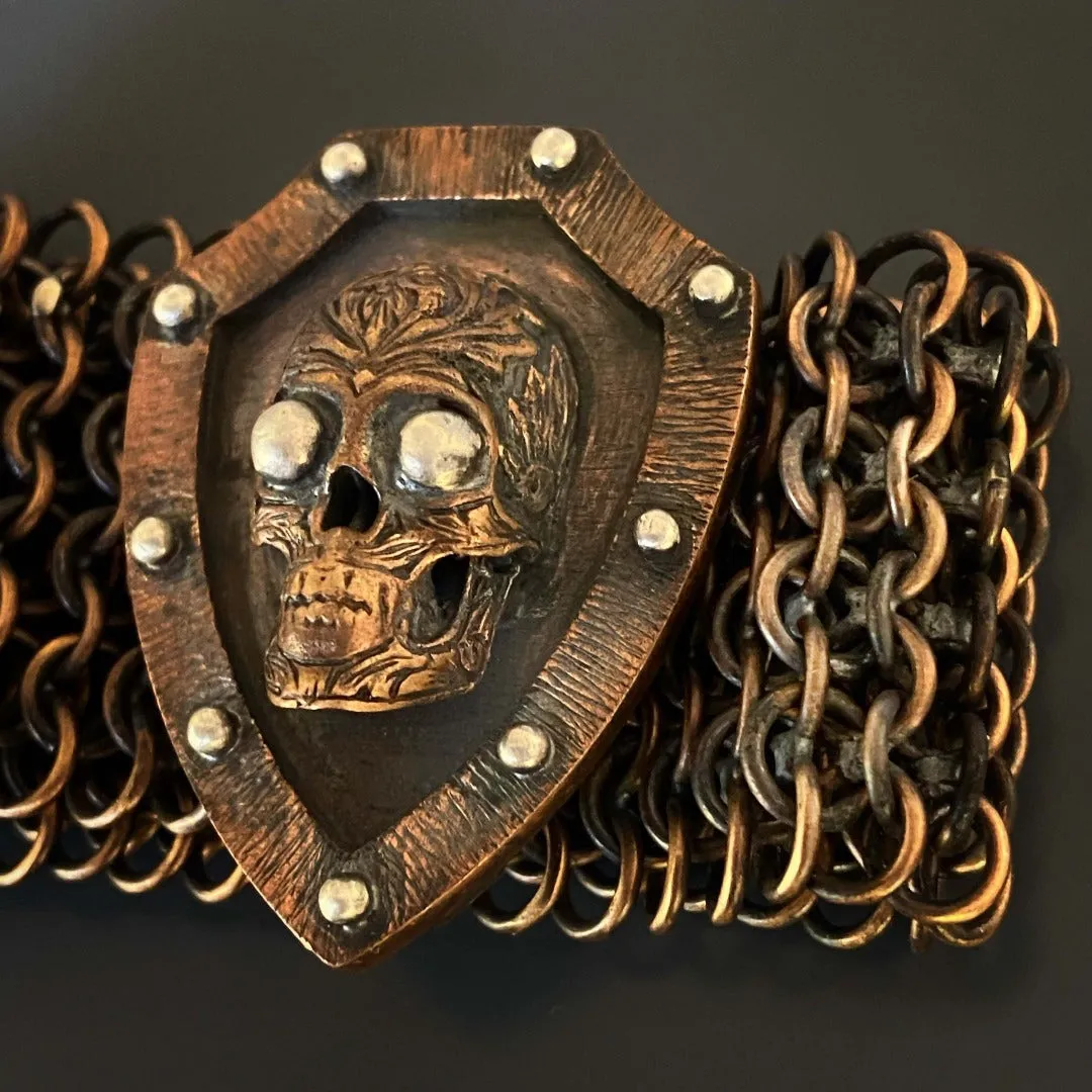 Handmade Bronze Braided Brave Men Skull Bracelet