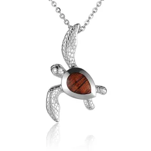 Hawaiian Jewelry Koa Wood Solid Silver Turtle Pendant (Chain Sold Separately)