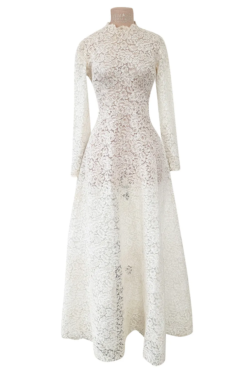 Heirloom 1950s Unlabeled Handmade Couture Lace Wedding Dress & Veil