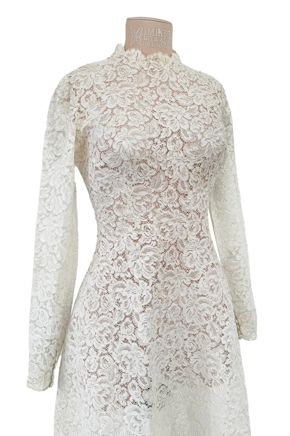 Heirloom 1950s Unlabeled Handmade Couture Lace Wedding Dress & Veil