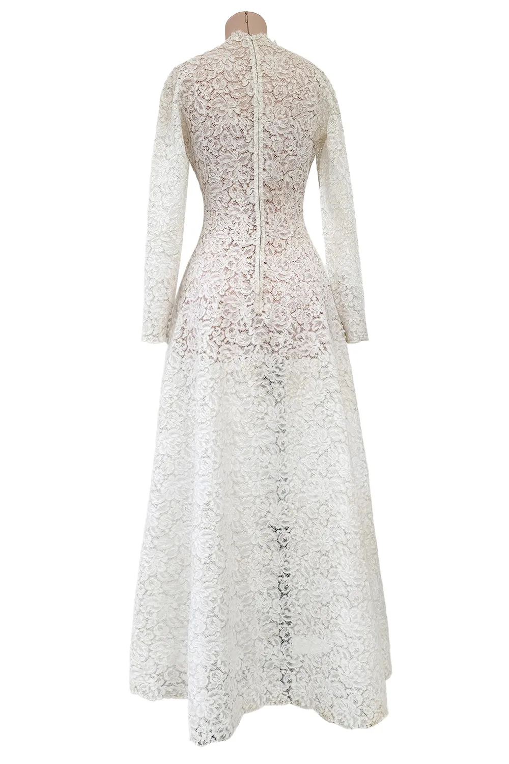 Heirloom 1950s Unlabeled Handmade Couture Lace Wedding Dress & Veil