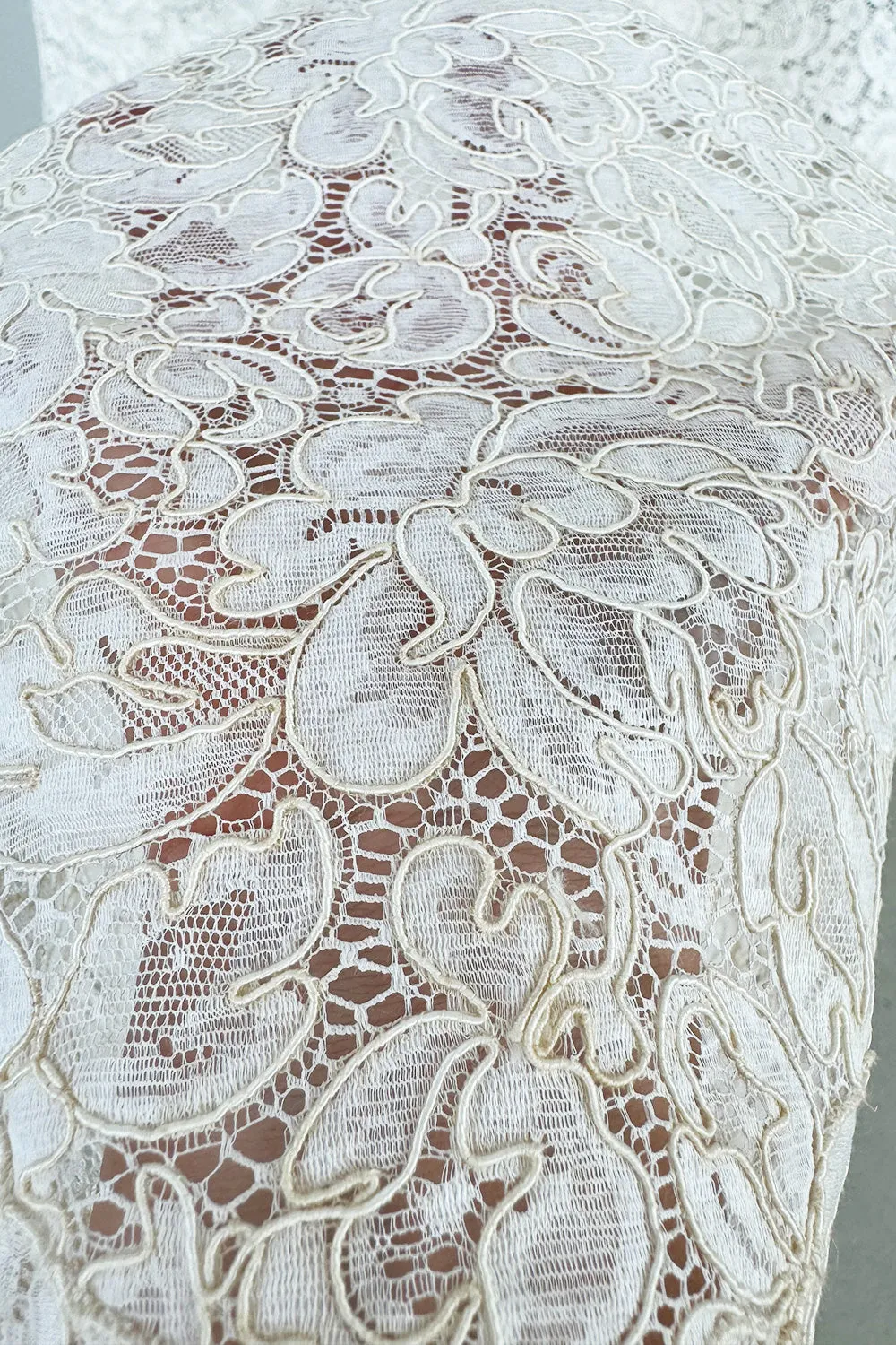 Heirloom 1950s Unlabeled Handmade Couture Lace Wedding Dress & Veil
