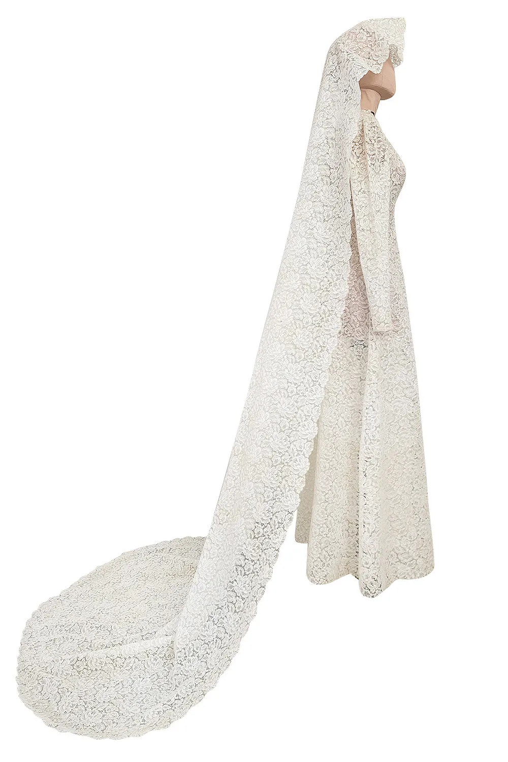 Heirloom 1950s Unlabeled Handmade Couture Lace Wedding Dress & Veil
