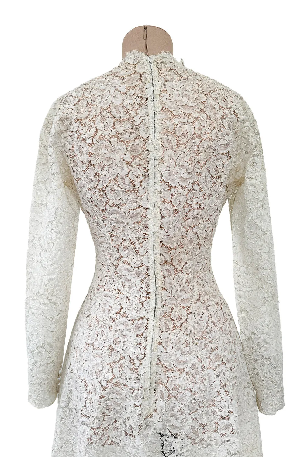 Heirloom 1950s Unlabeled Handmade Couture Lace Wedding Dress & Veil