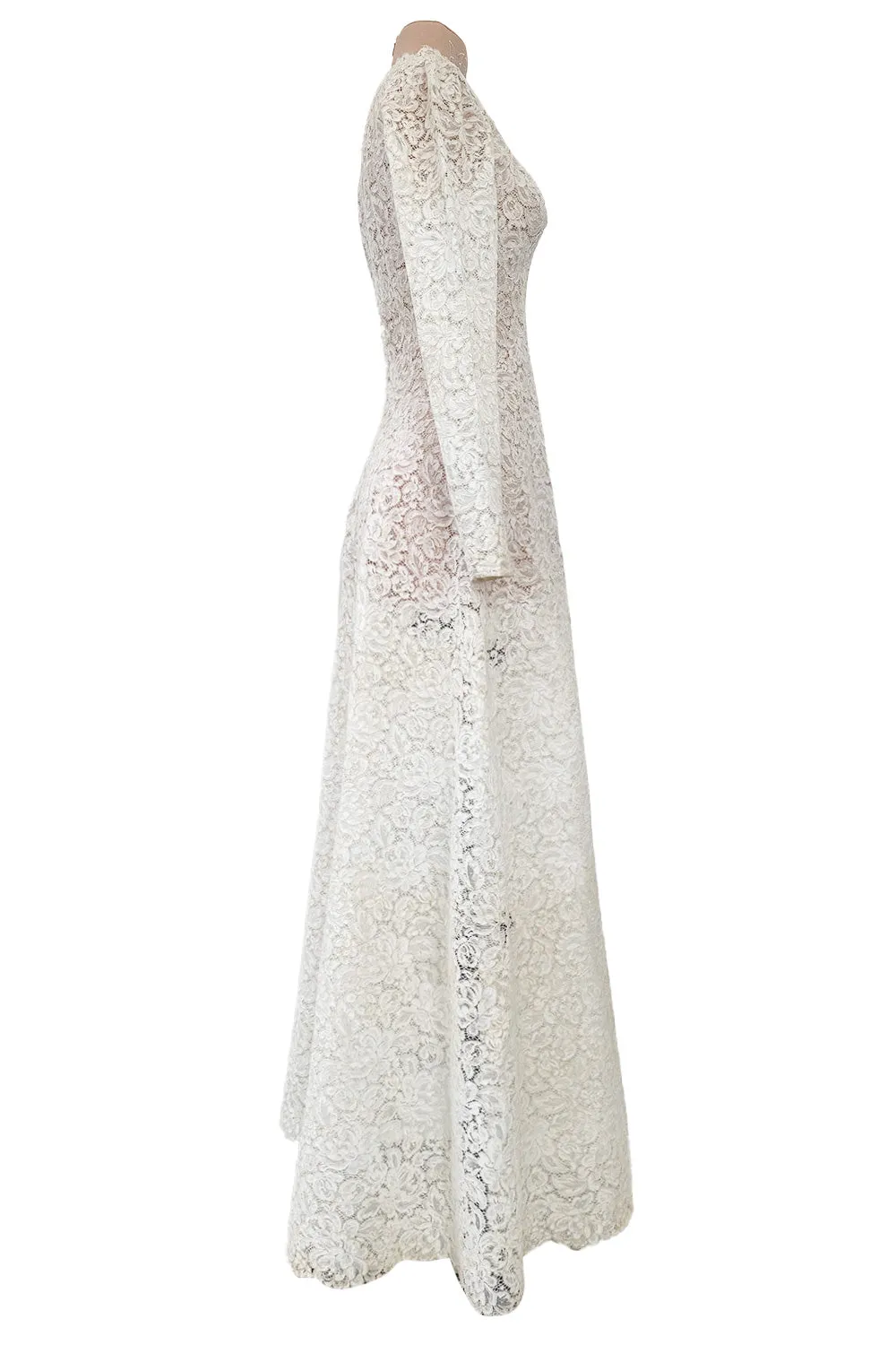 Heirloom 1950s Unlabeled Handmade Couture Lace Wedding Dress & Veil