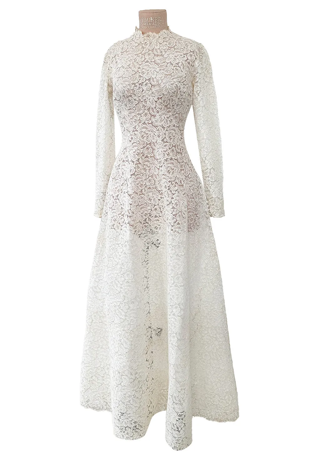 Heirloom 1950s Unlabeled Handmade Couture Lace Wedding Dress & Veil