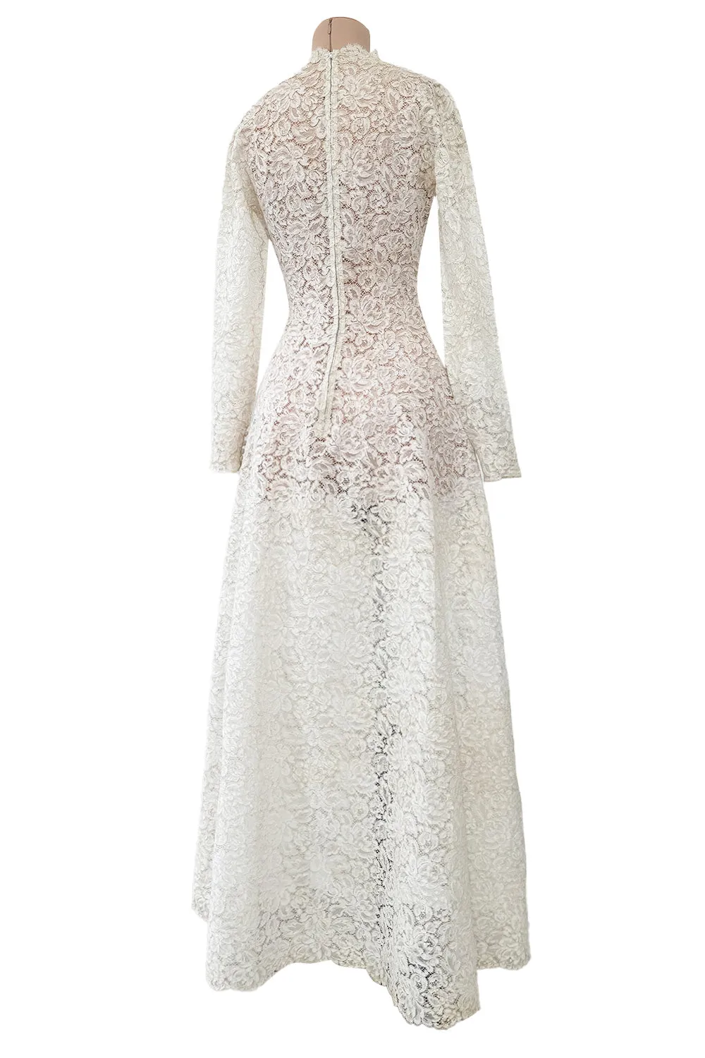 Heirloom 1950s Unlabeled Handmade Couture Lace Wedding Dress & Veil