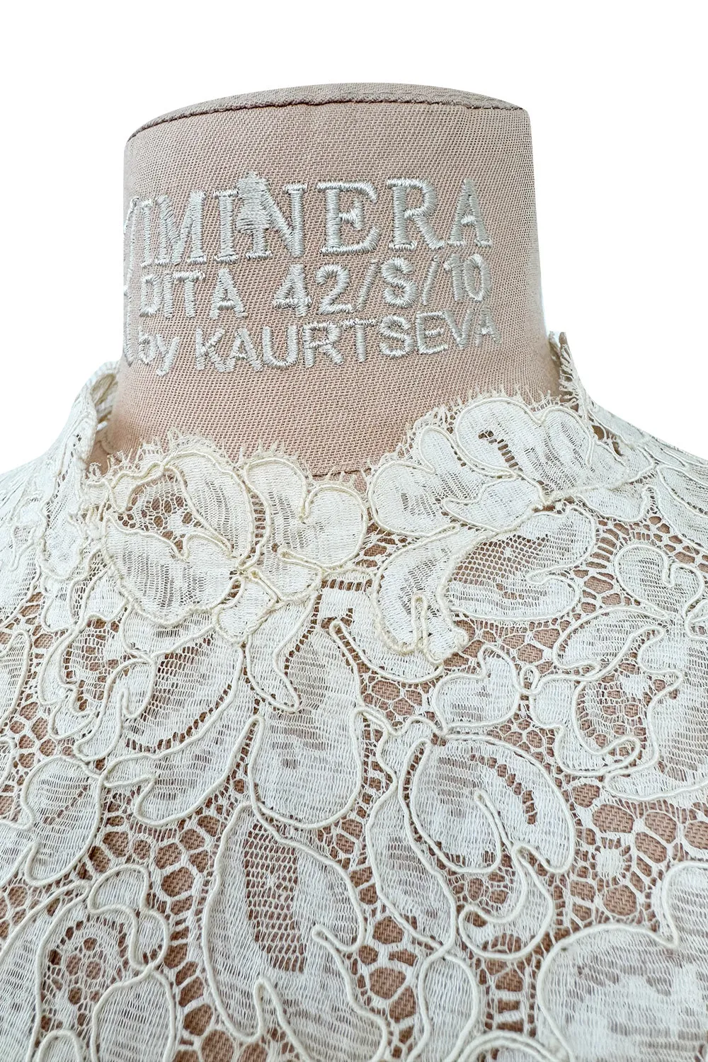 Heirloom 1950s Unlabeled Handmade Couture Lace Wedding Dress & Veil