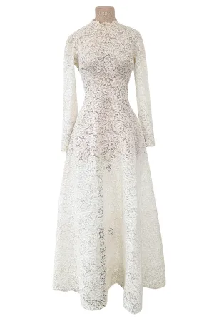 Heirloom 1950s Unlabeled Handmade Couture Lace Wedding Dress & Veil