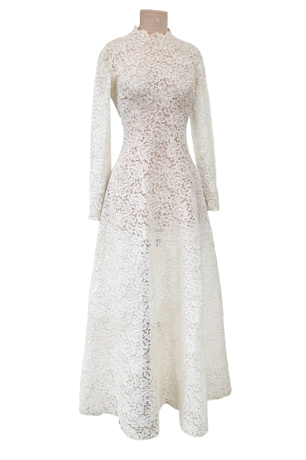 Heirloom 1950s Unlabeled Handmade Couture Lace Wedding Dress & Veil
