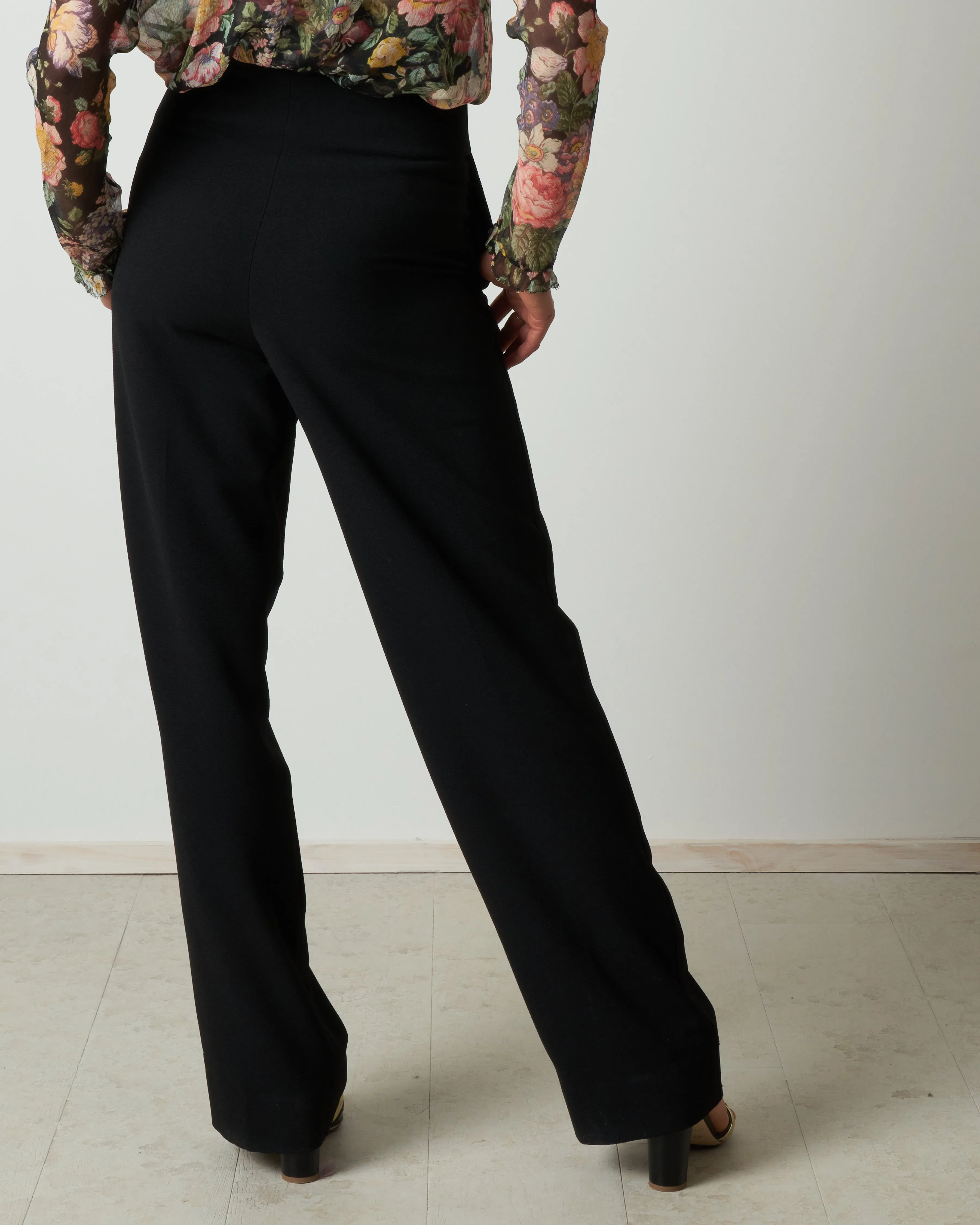 high waist crepe pant - black