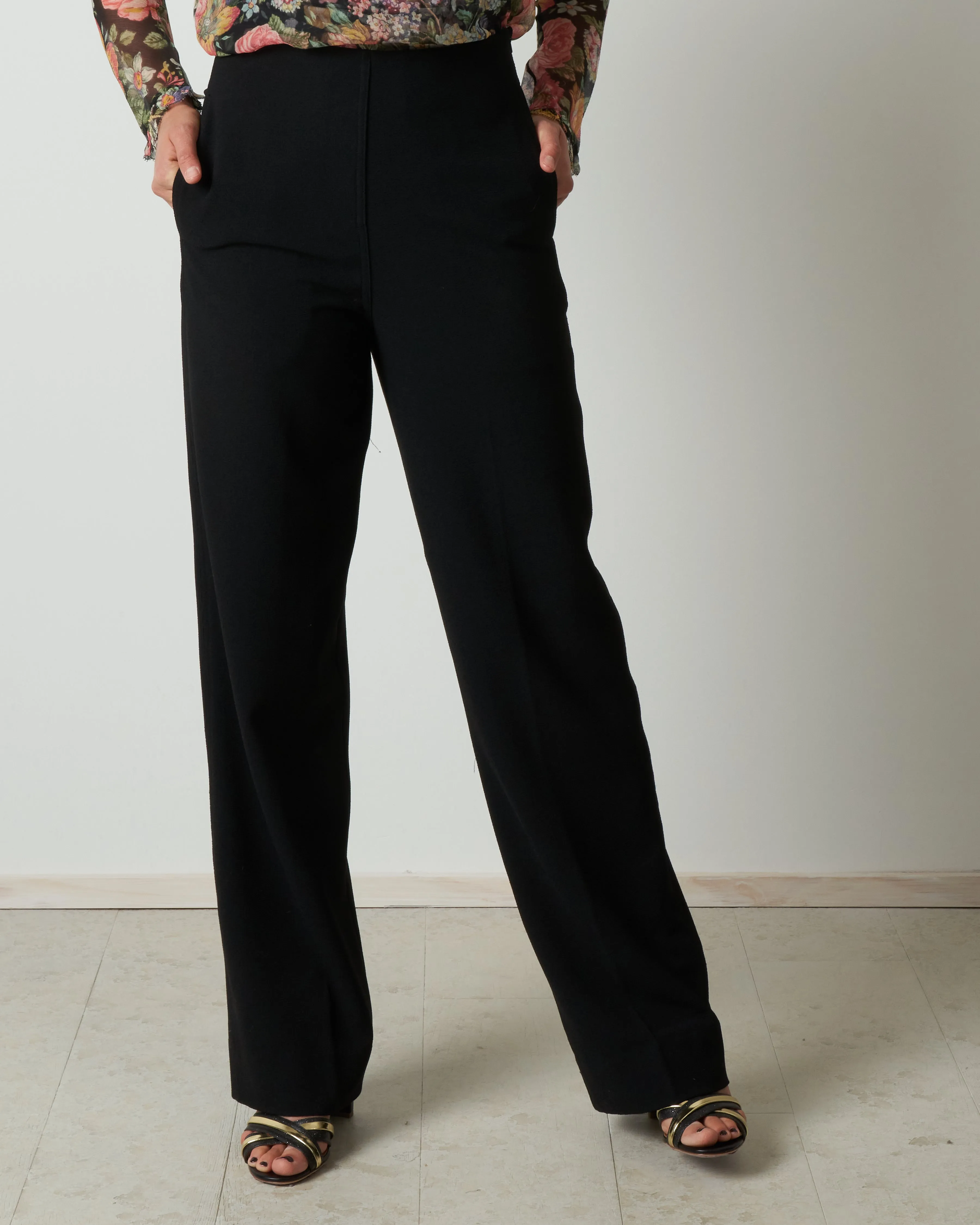 high waist crepe pant - black