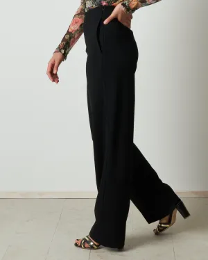 high waist crepe pant - black
