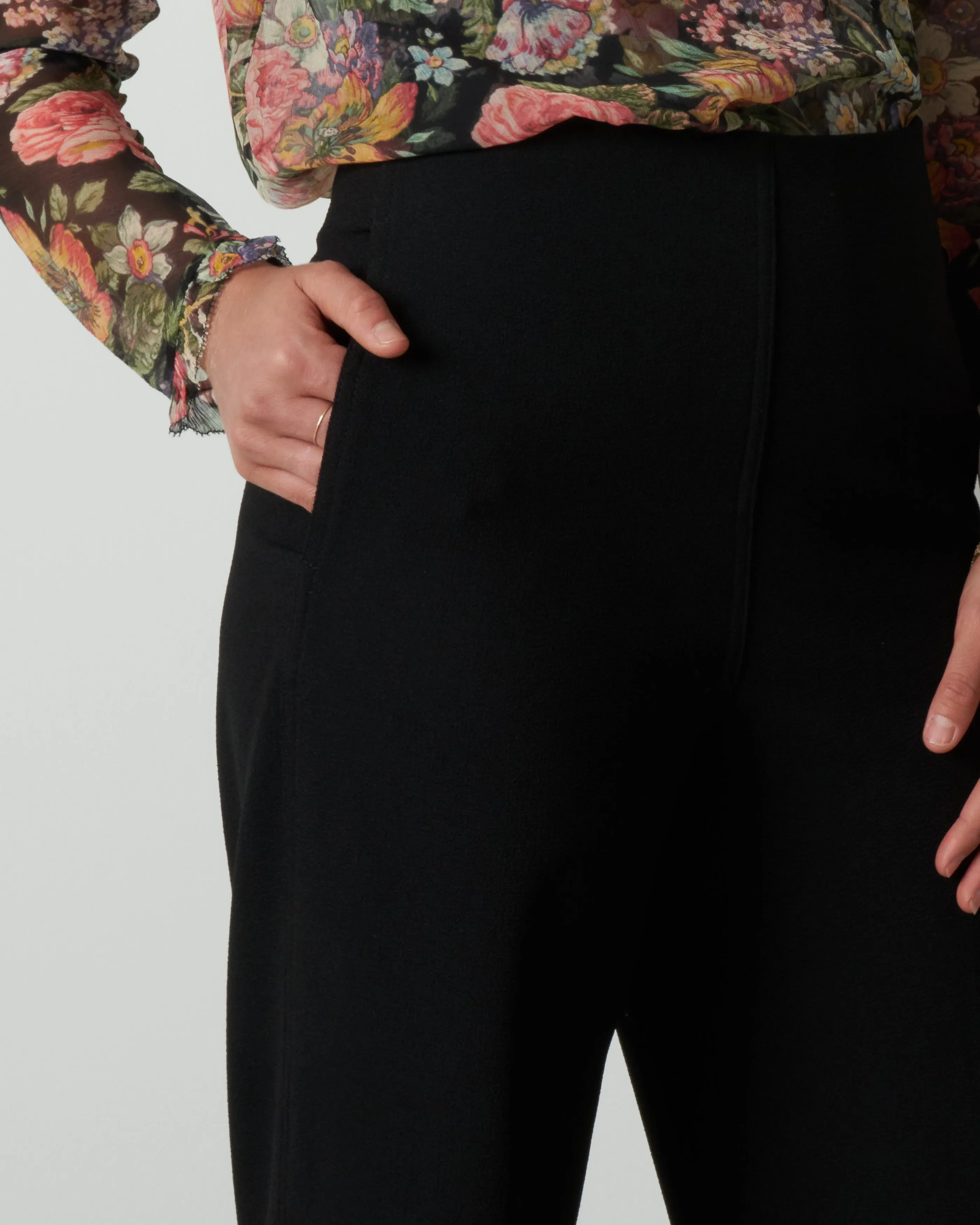 high waist crepe pant - black