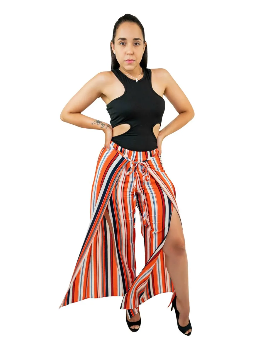 High Waist Wide Leg Striped Dress Pants