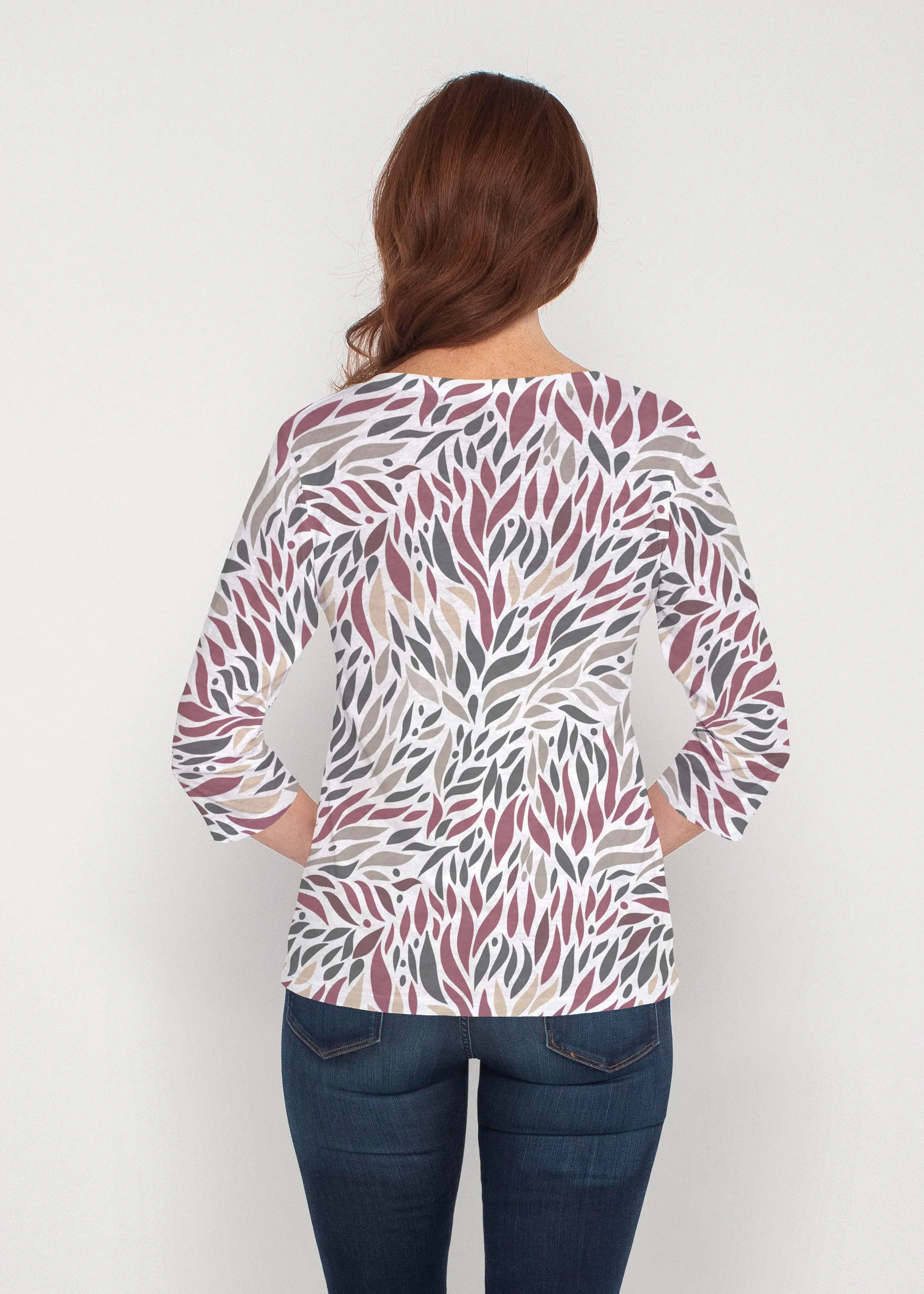 Hotsy Totsy Wine (8144) ~ Signature 3/4 Sleeve V-Neck Top