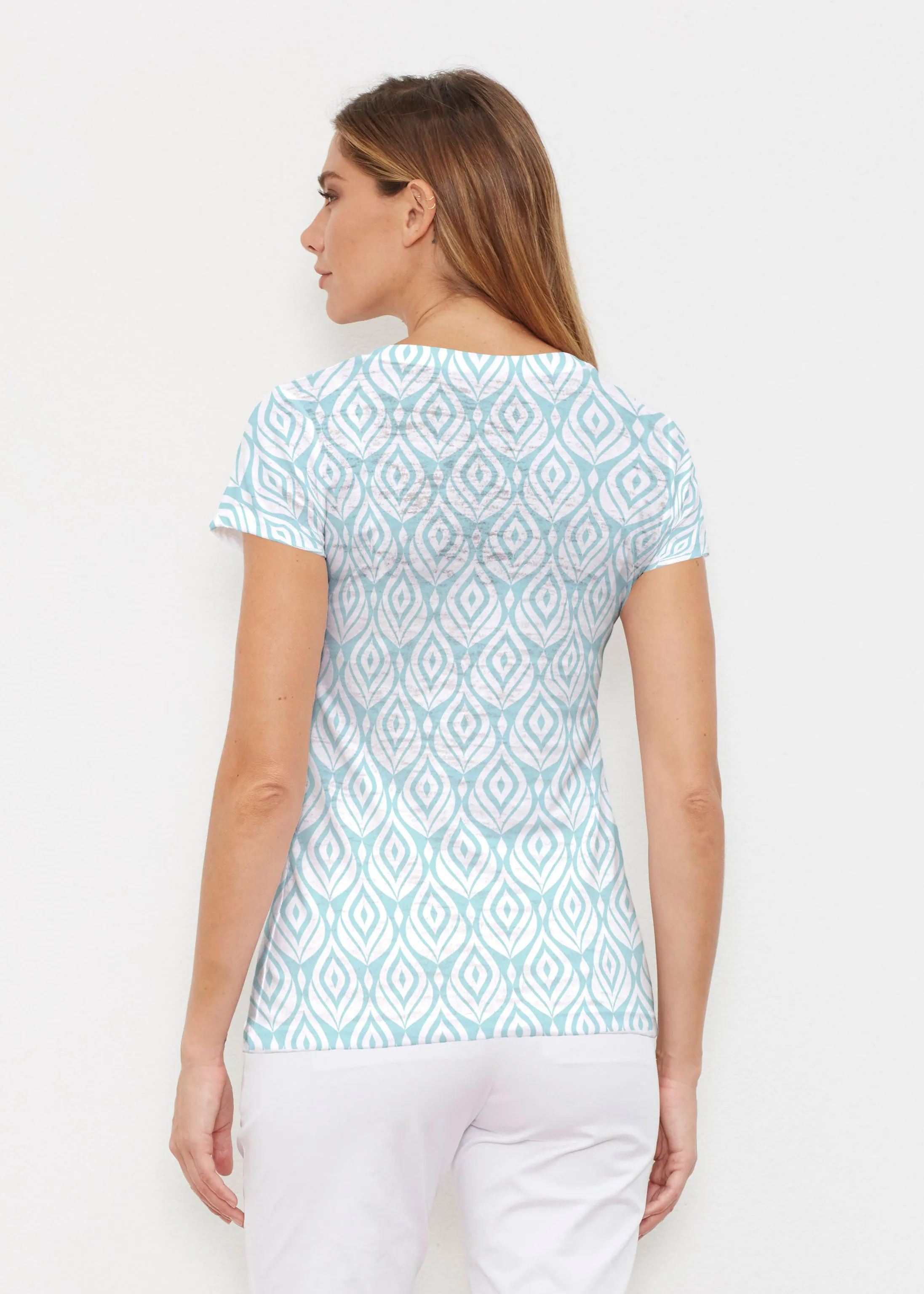 Ikat Buds Blue (8075) ~ Signature Cap Sleeve V-Neck Shirt