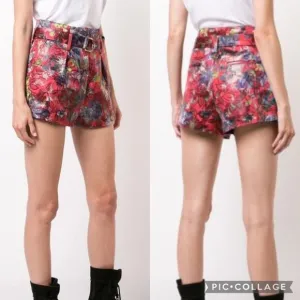 IRO Floral Belted Brocade Jacquard High-Rise Shorts Red/Multi Size 38 (6)