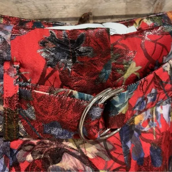 IRO Floral Belted Brocade Jacquard High-Rise Shorts Red/Multi Size 38 (6)