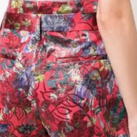 IRO Floral Belted Brocade Jacquard High-Rise Shorts Red/Multi Size 38 (6)