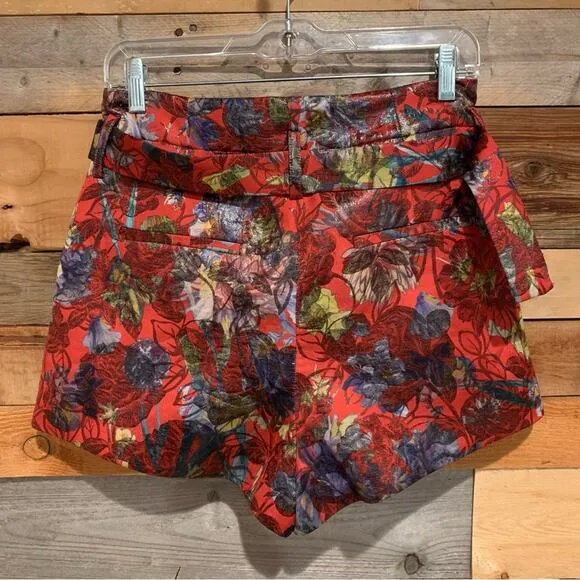 IRO Floral Belted Brocade Jacquard High-Rise Shorts Red/Multi Size 38 (6)