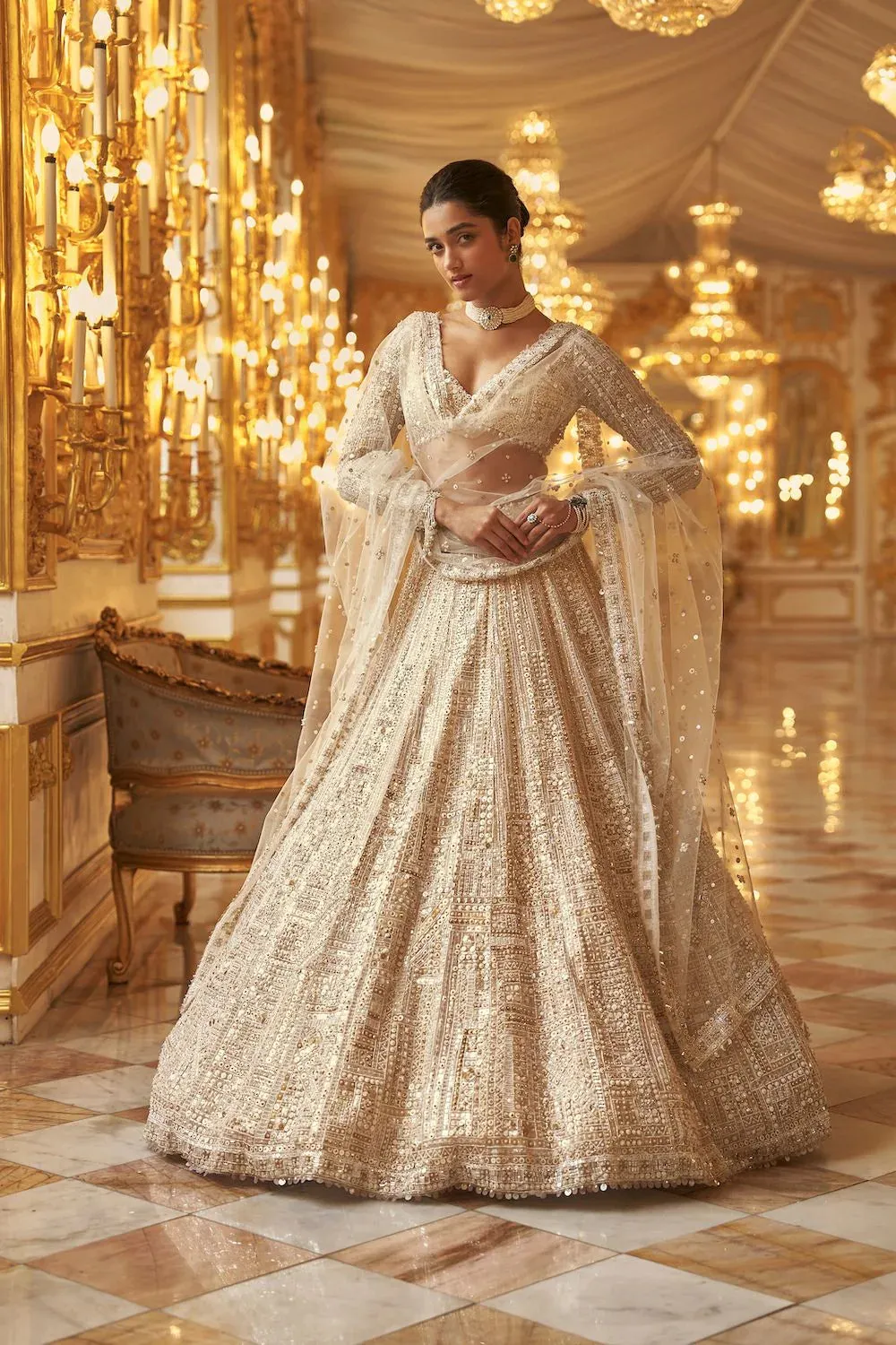 Ivory Gold Sequin Lehenga Set