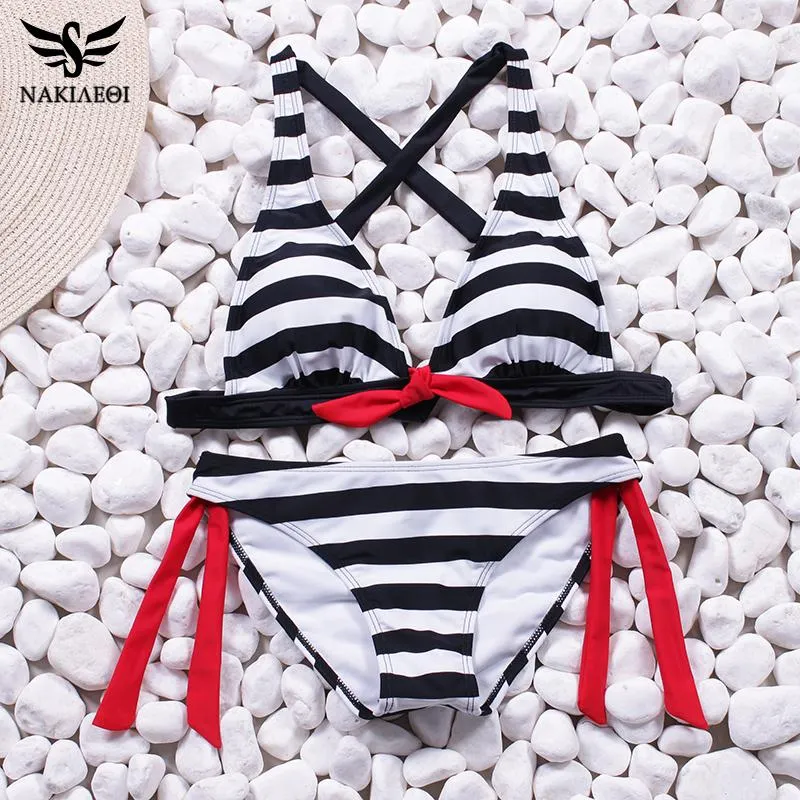 Jamie Black Striped Halter Bikini
