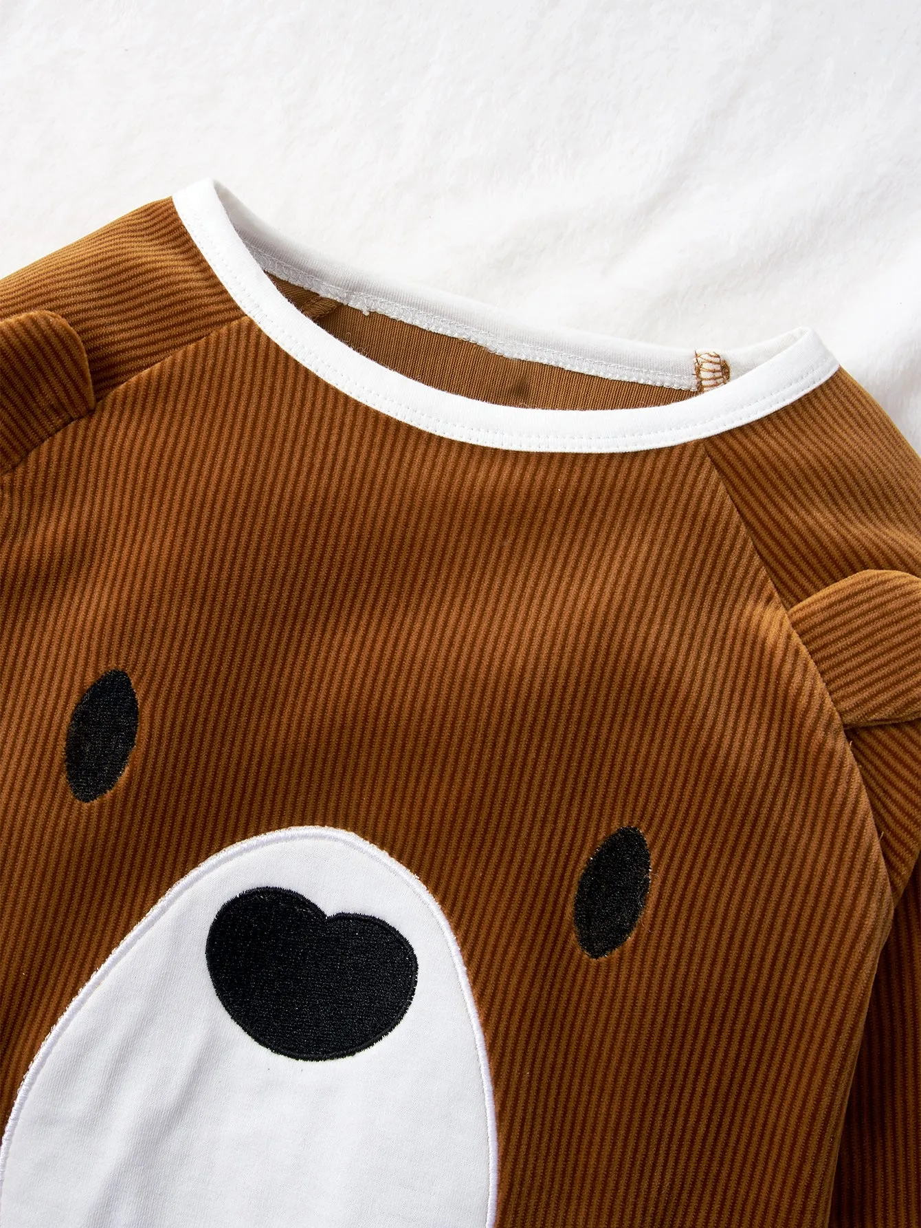 Kids Bear Applique Corduroy Pullover and Joggers Set