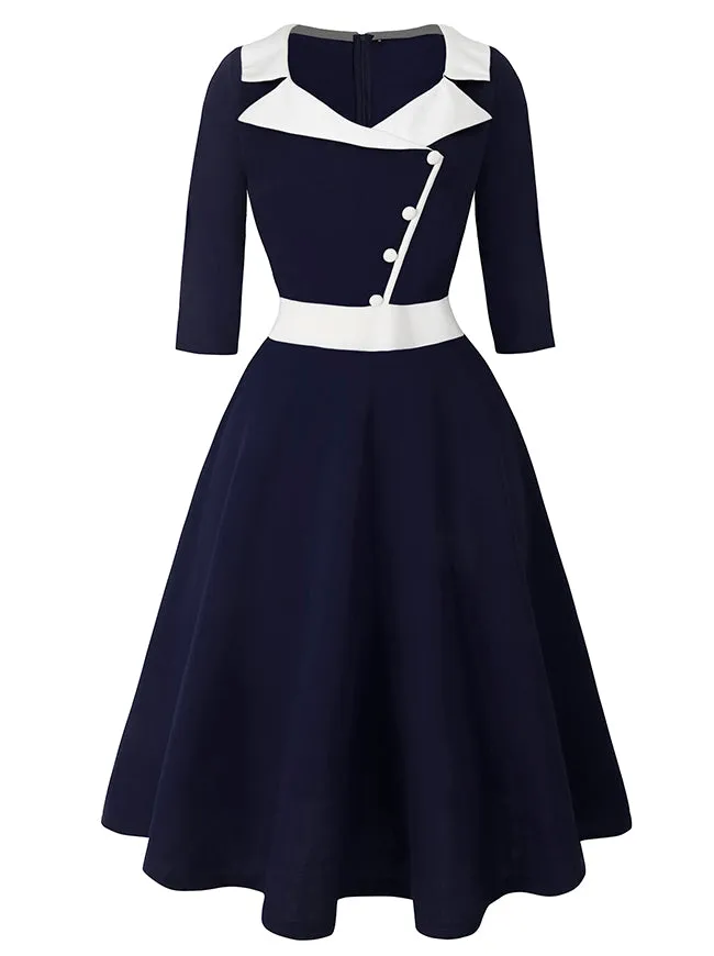 Killreal Womens Vintage 1950s Business Office Work Cocktail A-Line Midi Dress with Sleeve