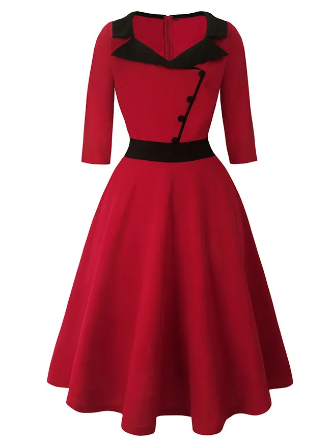 Killreal Womens Vintage 1950s Business Office Work Cocktail A-Line Midi Dress with Sleeve