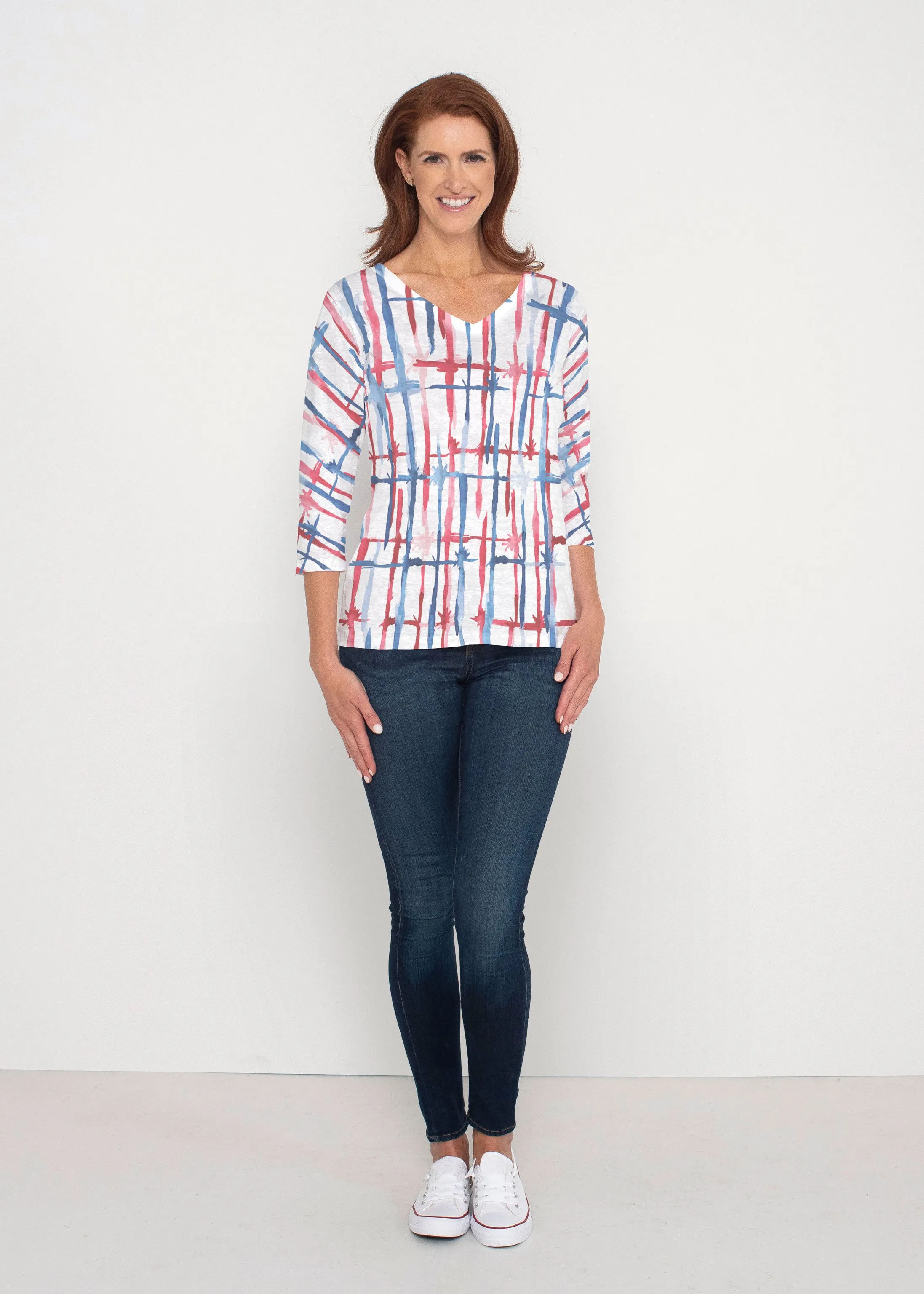 Knotted Fourth (8004) ~ Signature 3/4 Sleeve V-Neck Top