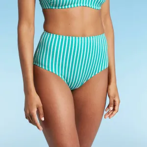 Kona Sol Women's Striped Mid Coverage High Waisted Bikini Bottom
