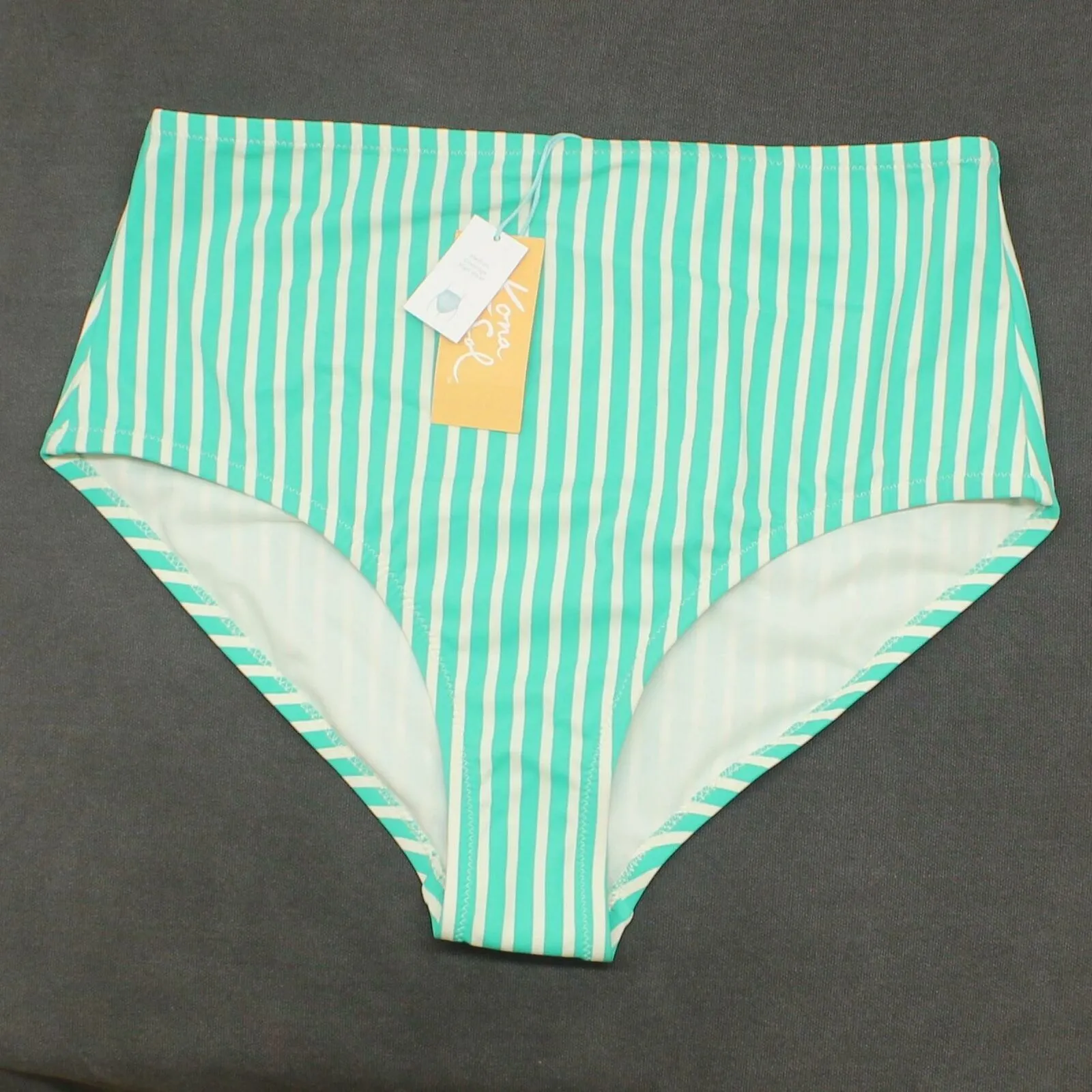 Kona Sol Women's Striped Mid Coverage High Waisted Bikini Bottom