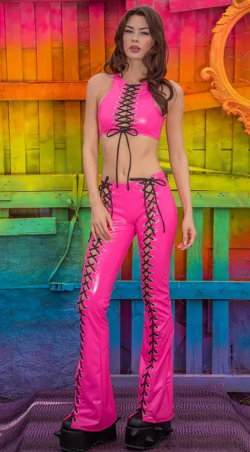 Lace-Up Top - Lime FE254