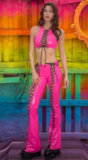 Lace-Up Top - Pink FE254