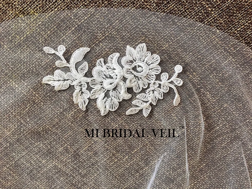 Lace Wedding Veil, Rose Lace Applique Lace Veil, Mi Bridal