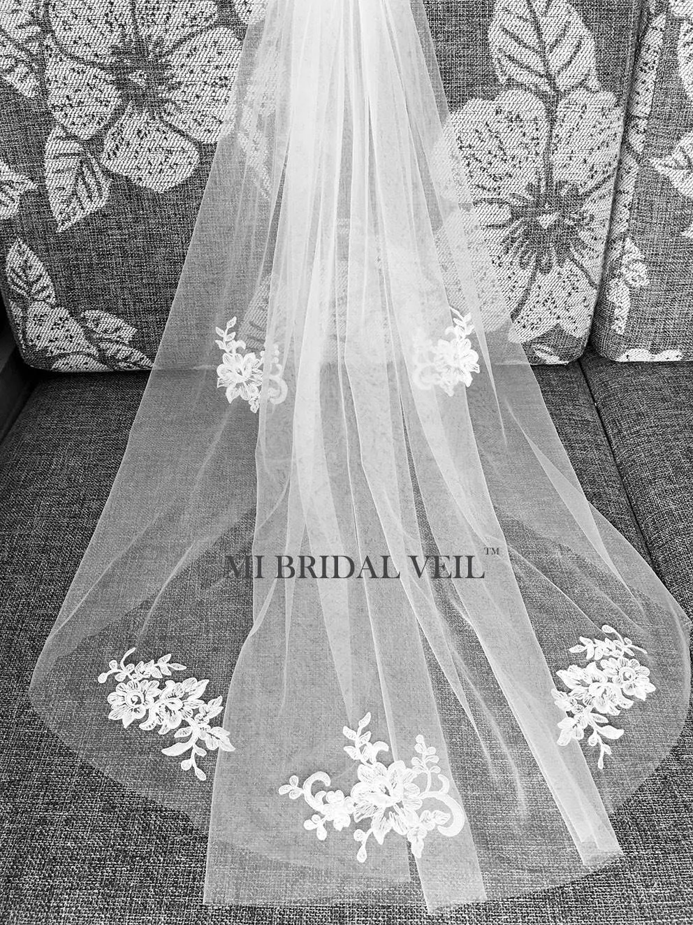 Lace Wedding Veil, Rose Lace Applique Lace Veil, Mi Bridal