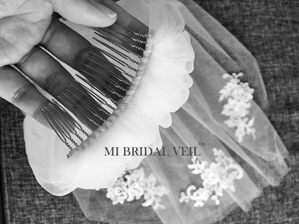 Lace Wedding Veil, Rose Lace Applique Lace Veil, Mi Bridal