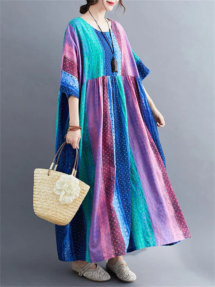 Ladies Oversized Striped Print Maxi Beach Dresses