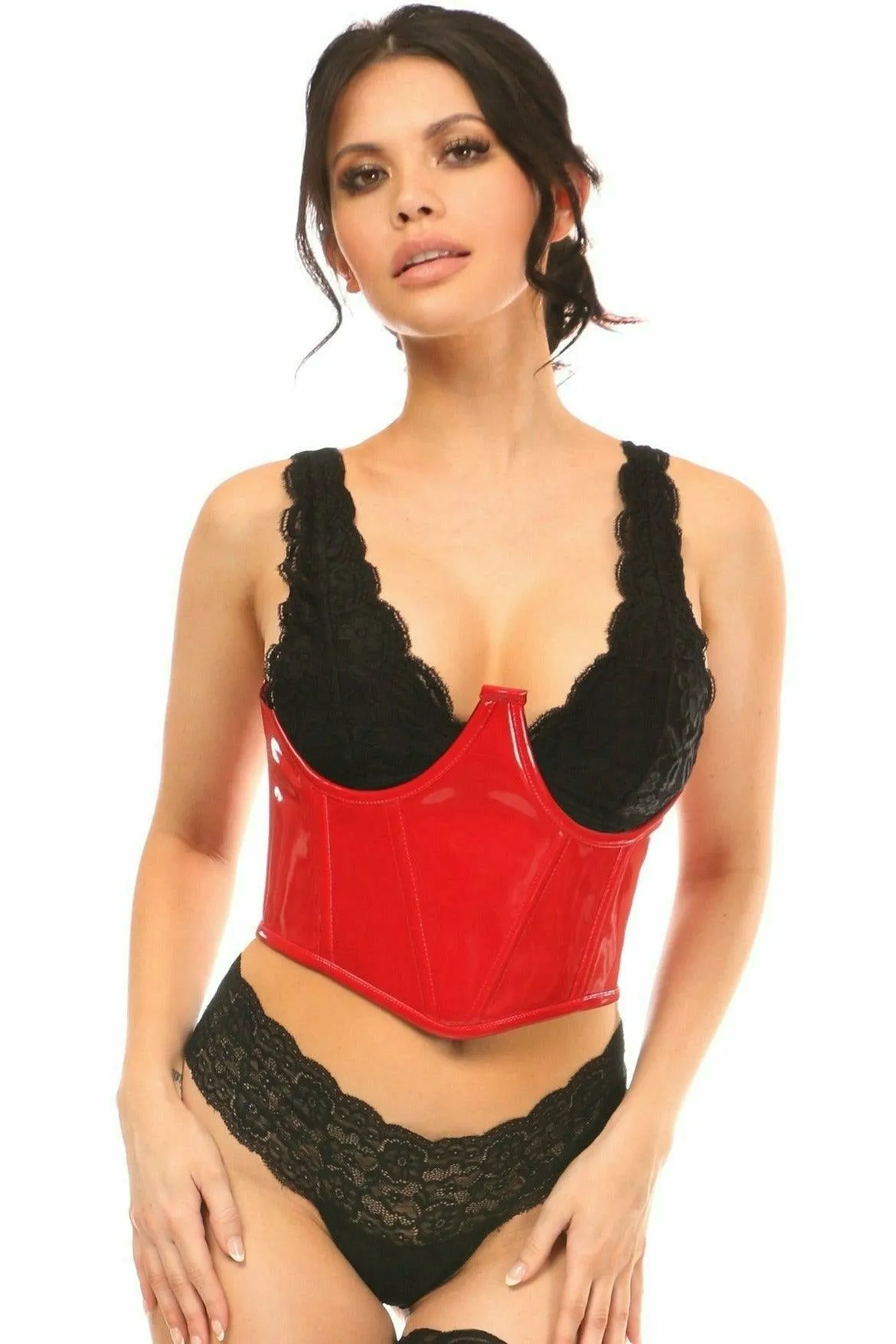 Lavish Red Patent Open Cup Underwire Waist Cincher