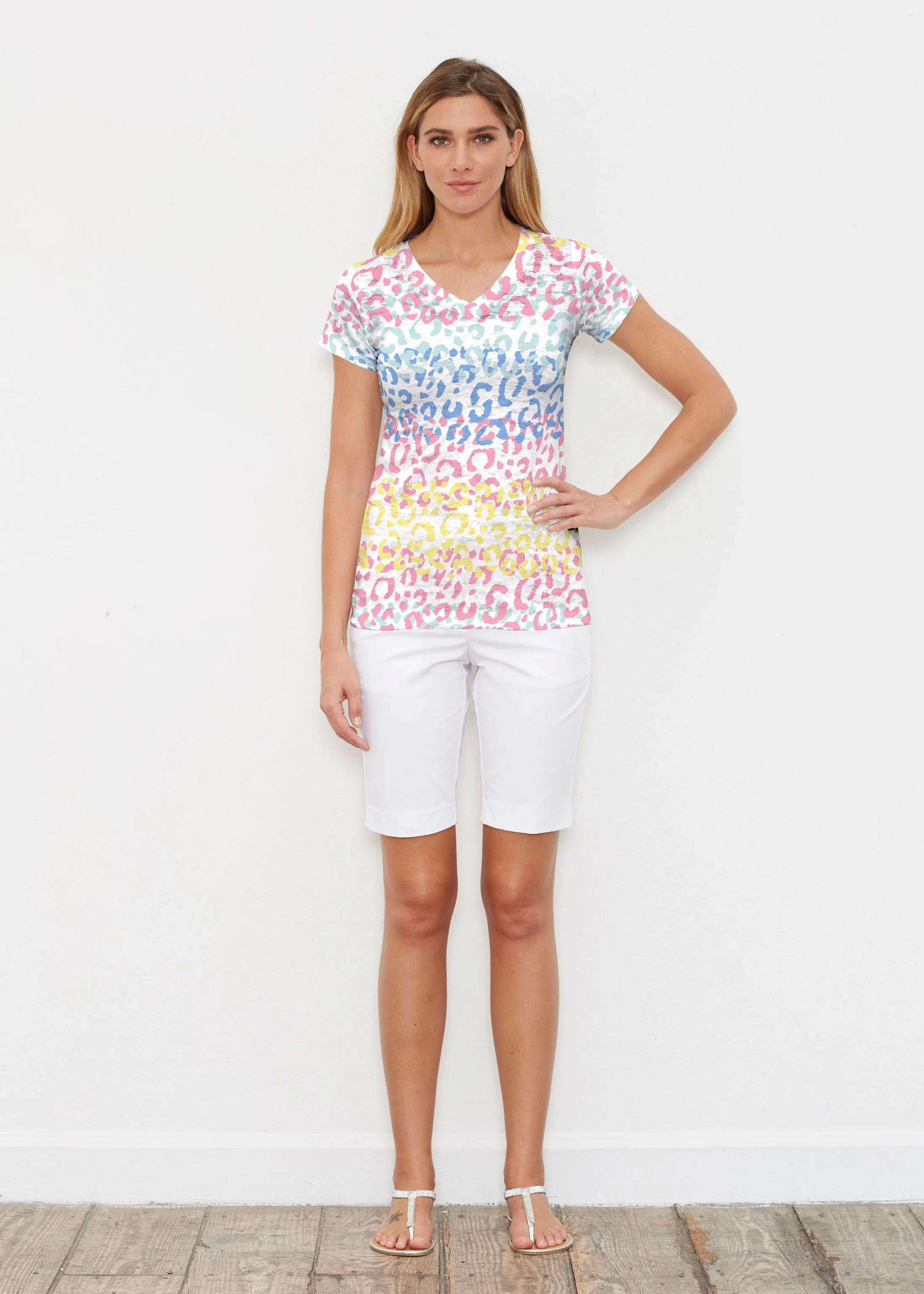 Leopard Ombre Rainbow (7899) ~ Signature Cap Sleeve V-Neck Shirt