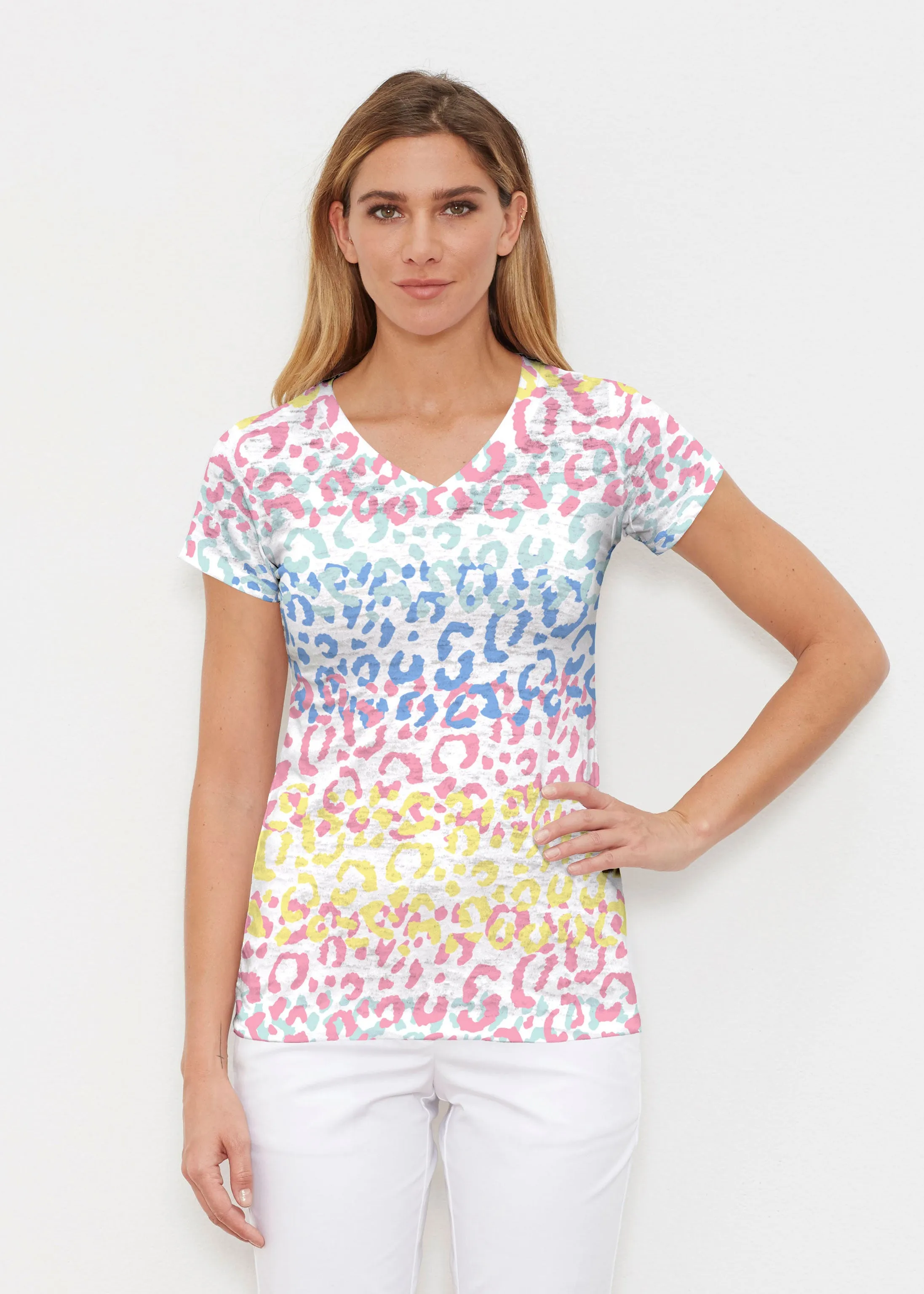 Leopard Ombre Rainbow (7899) ~ Signature Cap Sleeve V-Neck Shirt