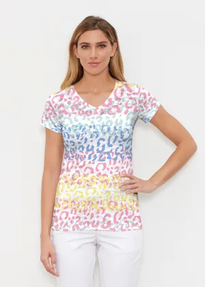 Leopard Ombre Rainbow (7899) ~ Signature Cap Sleeve V-Neck Shirt