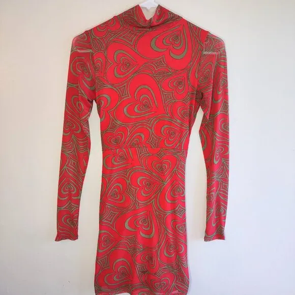 Lisa Says Gah Elenor Wild Hearts Ruched Mini Dress Long Sleeve  Bodycon Boho  XS