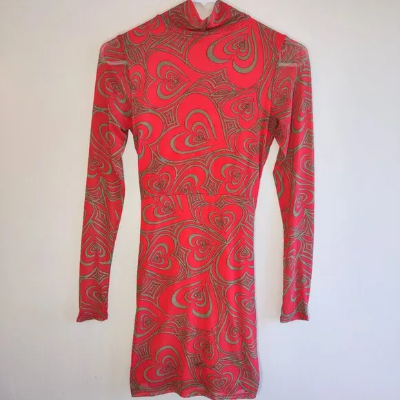 Lisa Says Gah Elenor Wild Hearts Ruched Mini Dress Long Sleeve  Bodycon Boho  XS