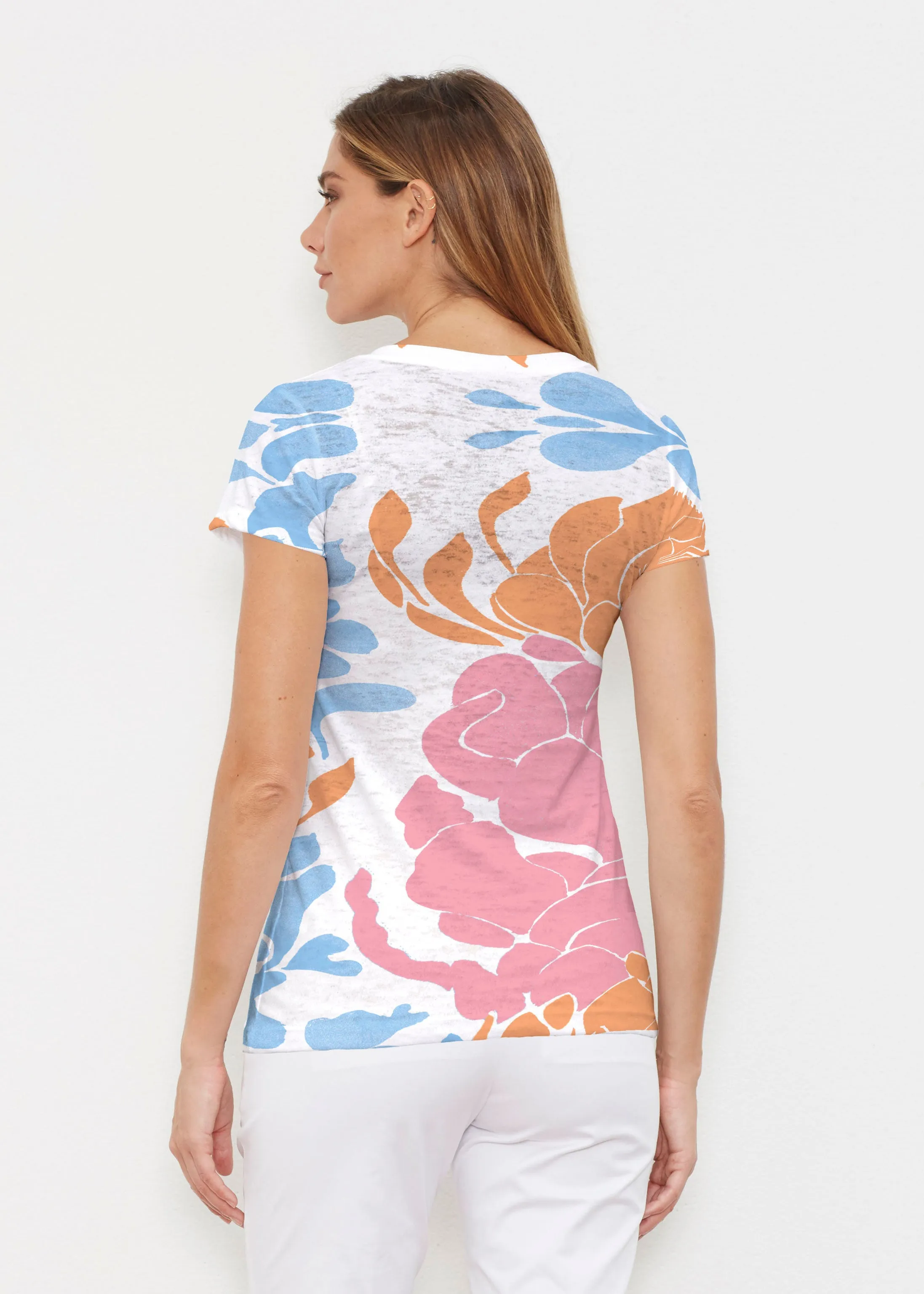 Lotus Pink/Orange (23058) ~ Signature Cap Sleeve V-Neck Shirt