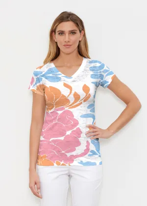Lotus Pink/Orange (23058) ~ Signature Cap Sleeve V-Neck Shirt