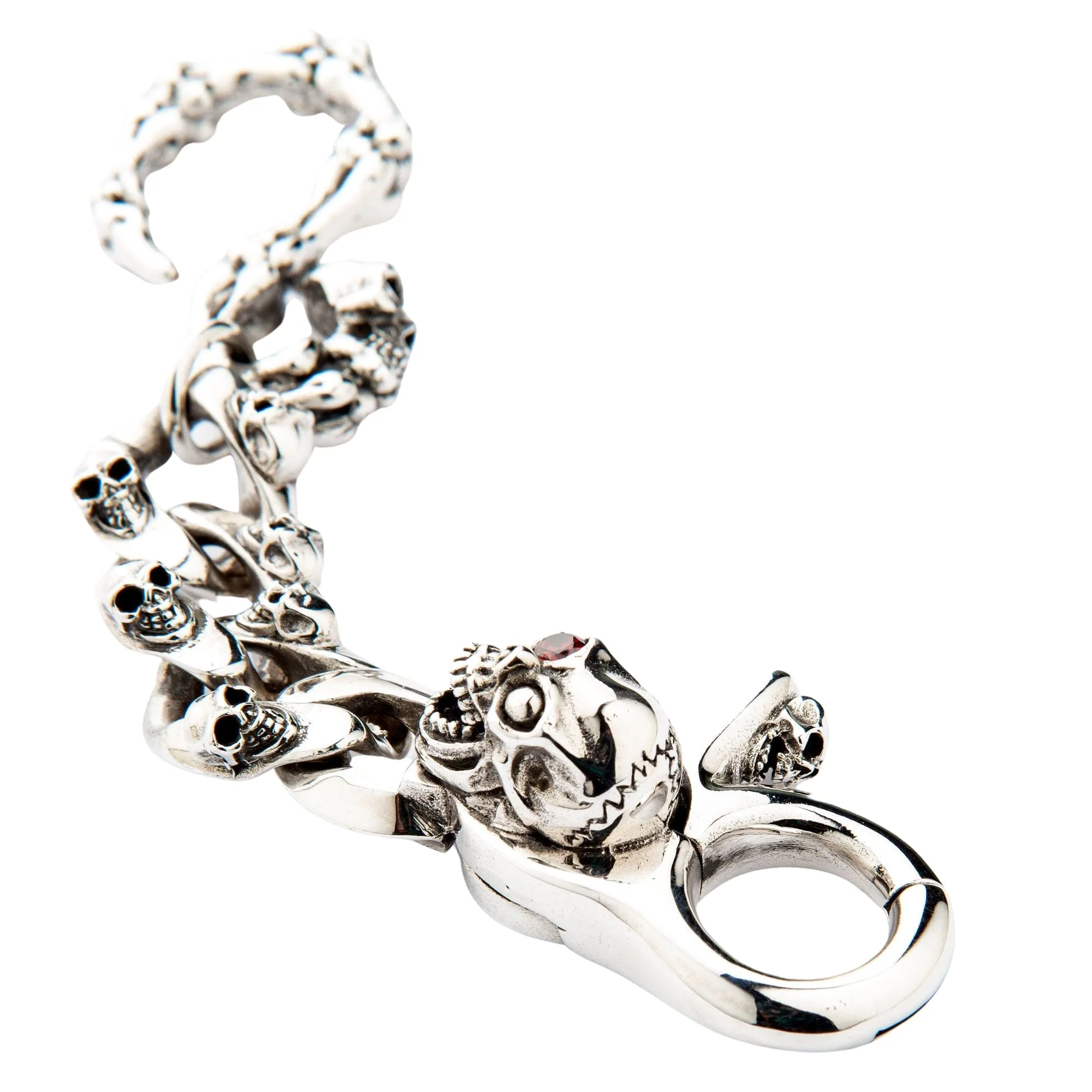 Mad Red Eye Sterling Silver Skull Keychain