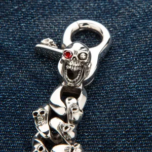 Mad Red Eye Sterling Silver Skull Keychain